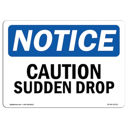 Signmission Safety Sign, OSHA Notice, 3.5" Height, Caution Sudden Drop Sign, Landscape, 10PK OS-NS-D-35-L-10512-10PK